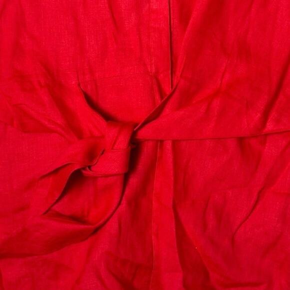 Lauren Ralph Lauren Red Linen Blend Front Tie Blouse Women’s XXL Short Sleeve - Picture 3 of 8